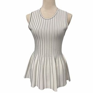 Theory Black and White Striped Peplum Shell Top